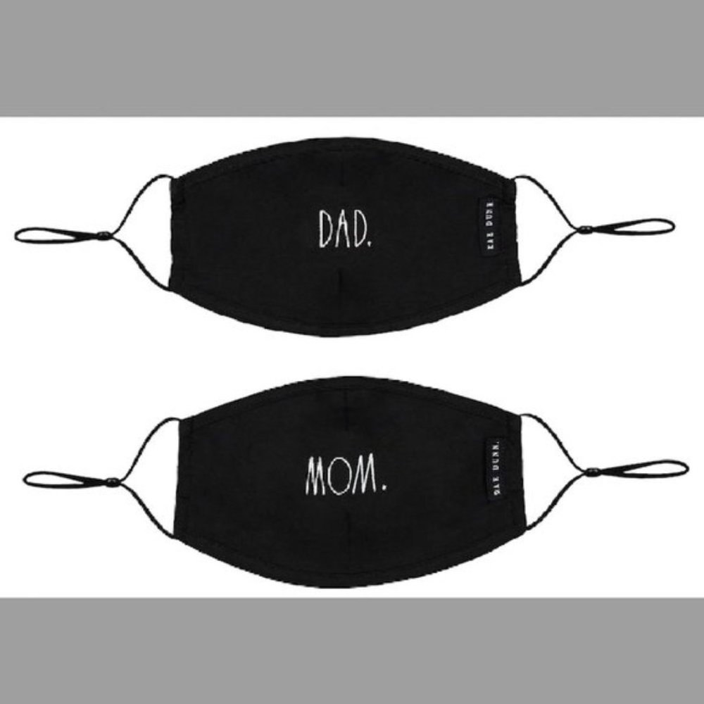 Rae Dunn Face Masks, Mom/Dad Design- Black, Set